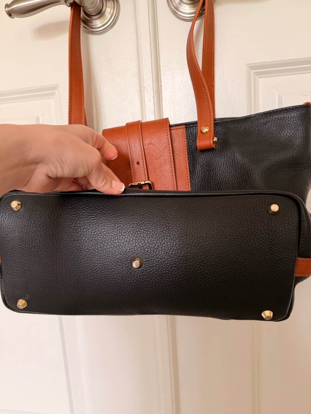 Valentina Black Tote with Brown Leather Accents - Picture 3 of 8